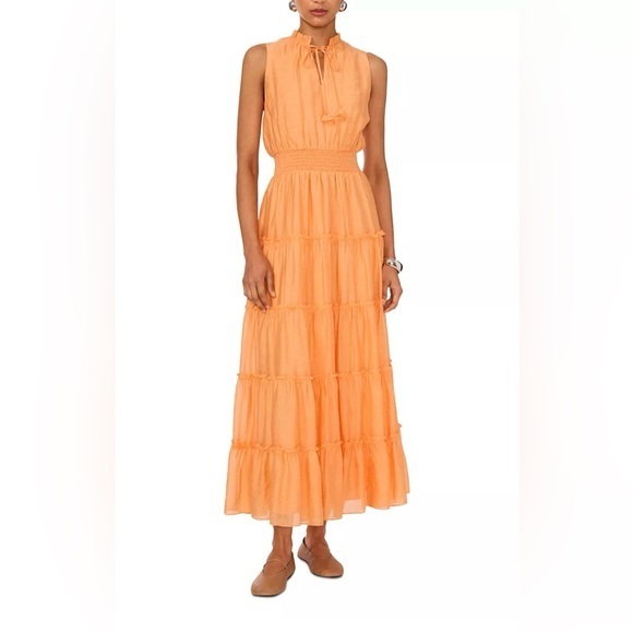 1.State Smocked Waist Tiered Maxi Dress Orange Size Medium.
